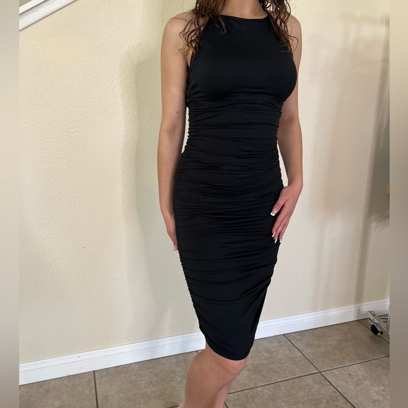 Black Ruched Halter Dress - Picture 7 of 11